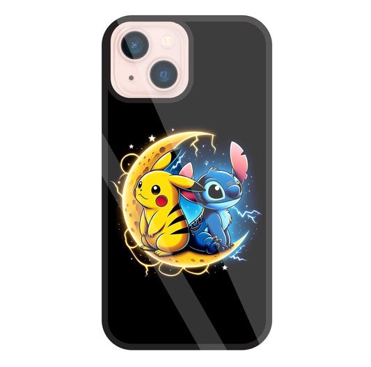 Stitch and Pikachu Moon Glass Case For Apple iPhone 13 Mini