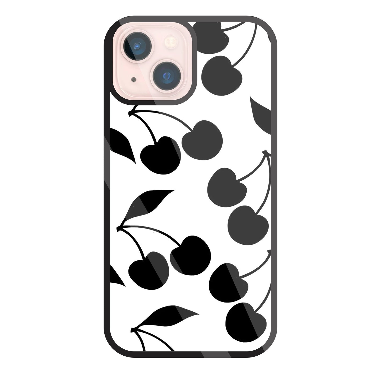 White With Black Cherry Glass Case For Apple iPhone 13 Mini