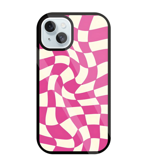 Pink And Off White Illusion Pattern Glass Case For Apple iPhone 13