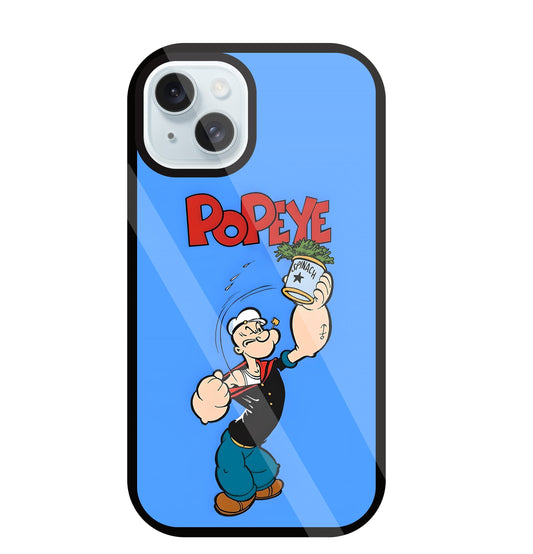 Popey In Blue Glass Case For Apple iPhone 13