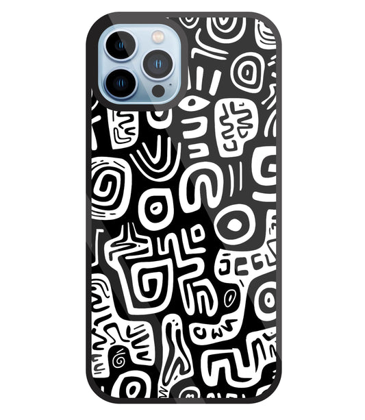 Black And White Doodle Art Glass Case For Apple iPhone 13 Pro