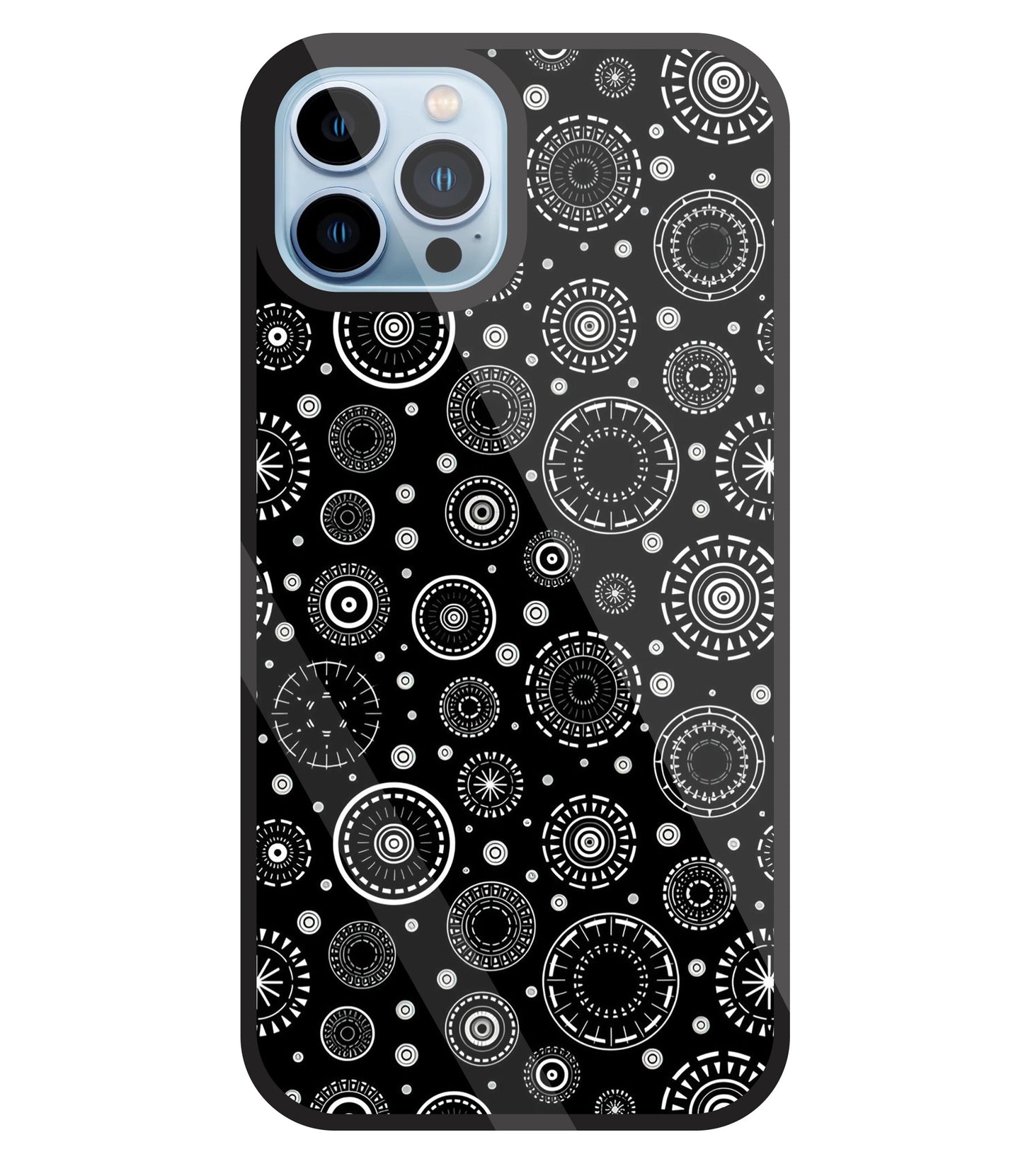 Black Circle Pattern Glass Case For Apple iPhone 13 Pro