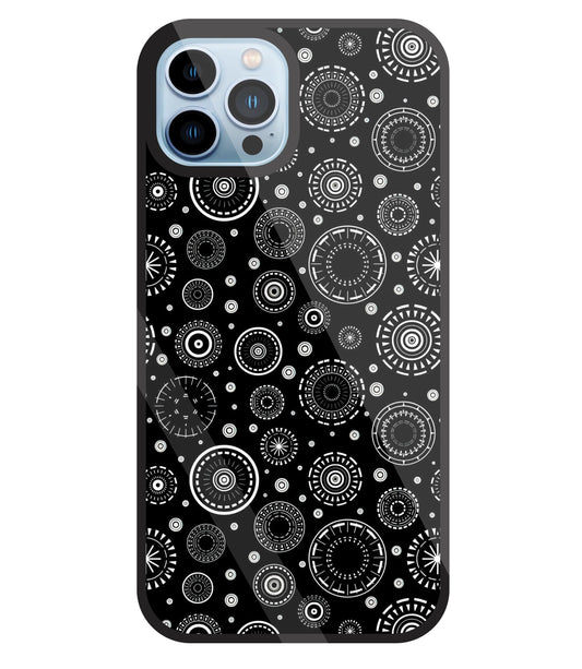 Black Circle Pattern Glass Case For Apple iPhone 13 Pro