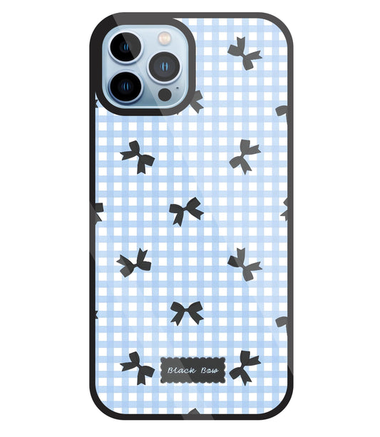 Black Ribbon With Check Pattern Glass Case For Apple iPhone 13 Pro