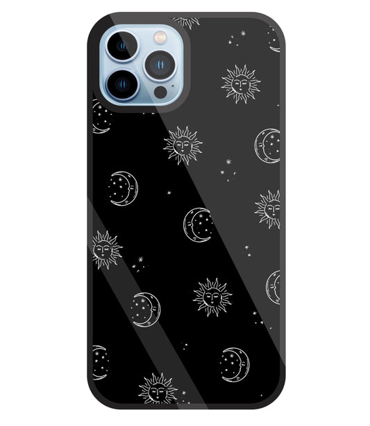 Black Sun With Moon Glass Case For Apple iPhone 13 Pro