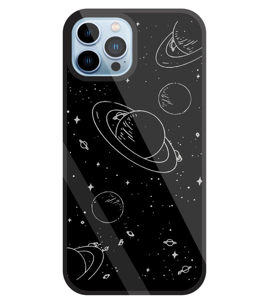 Black And White Space Glass Case For Apple iPhone 13 Pro