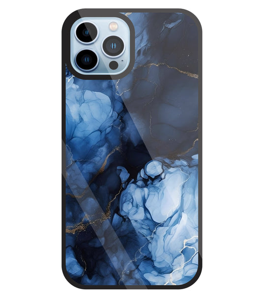 Dark Blue Marble Glass Case For Apple iPhone 13 Pro