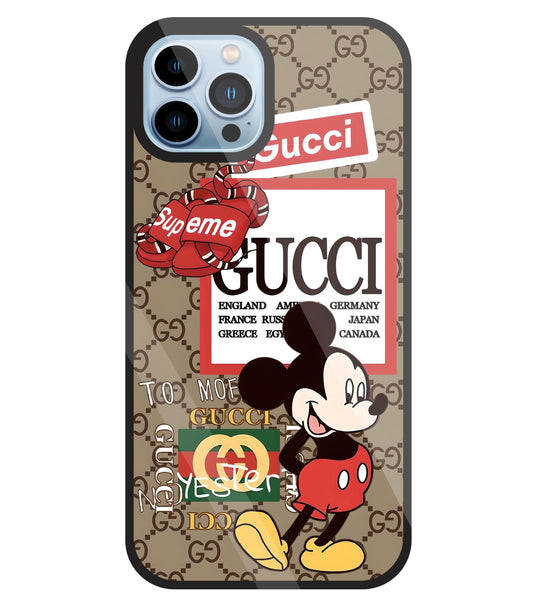 Gucci Mickey Glass Case For Apple iPhone 13 Pro