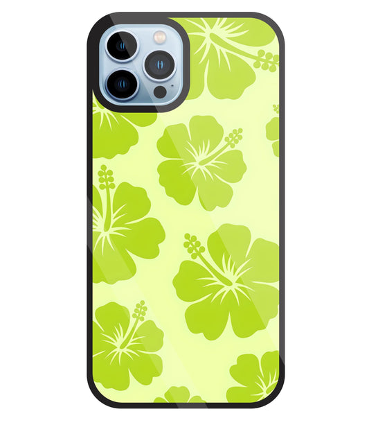 Hibiscus Flower Green Glass Case For Apple iPhone 13 Pro