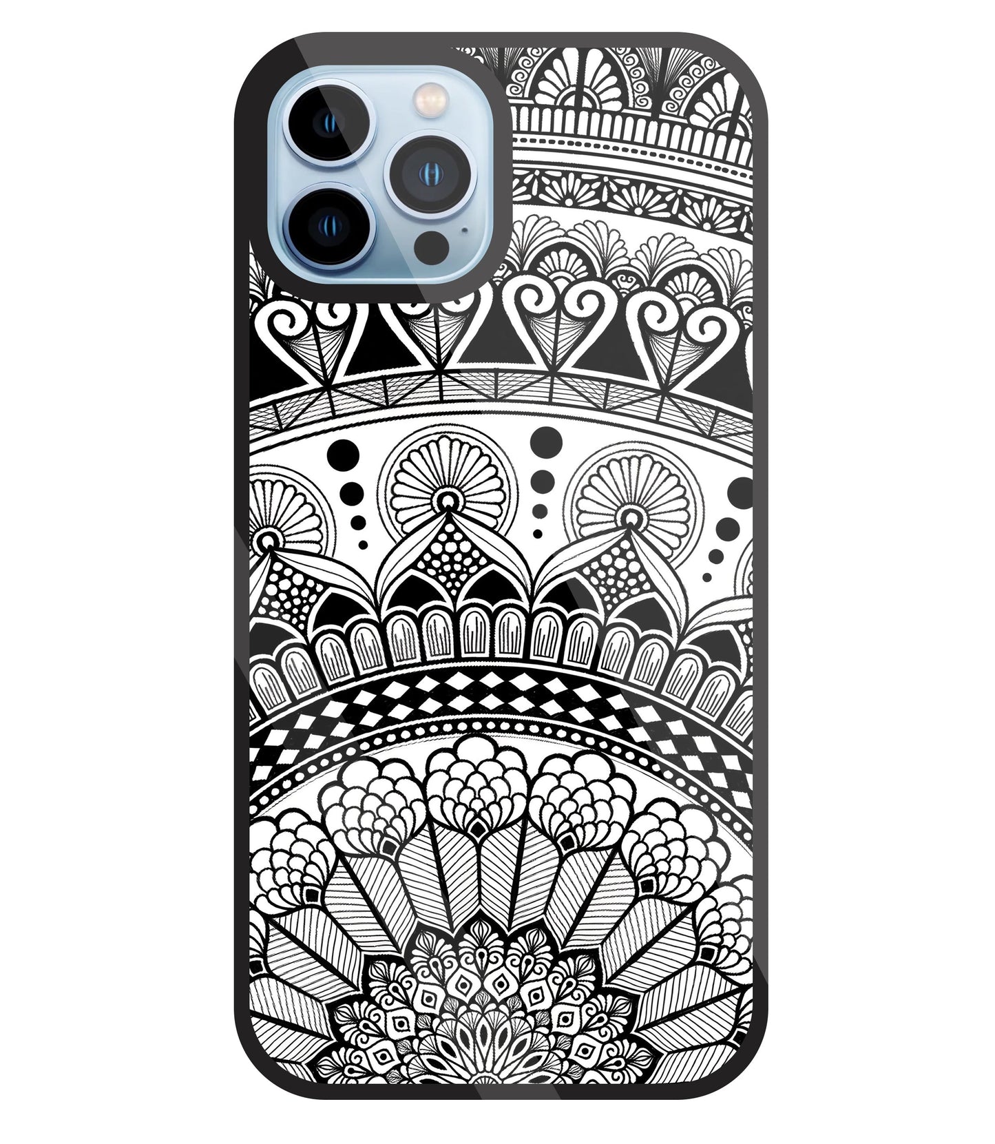 Mandala Pattern Black And White Glass Case For Apple iPhone 13 Pro