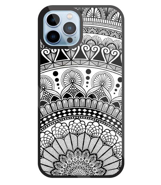 Mandala Pattern Black And White Glass Case For Apple iPhone 13 Pro