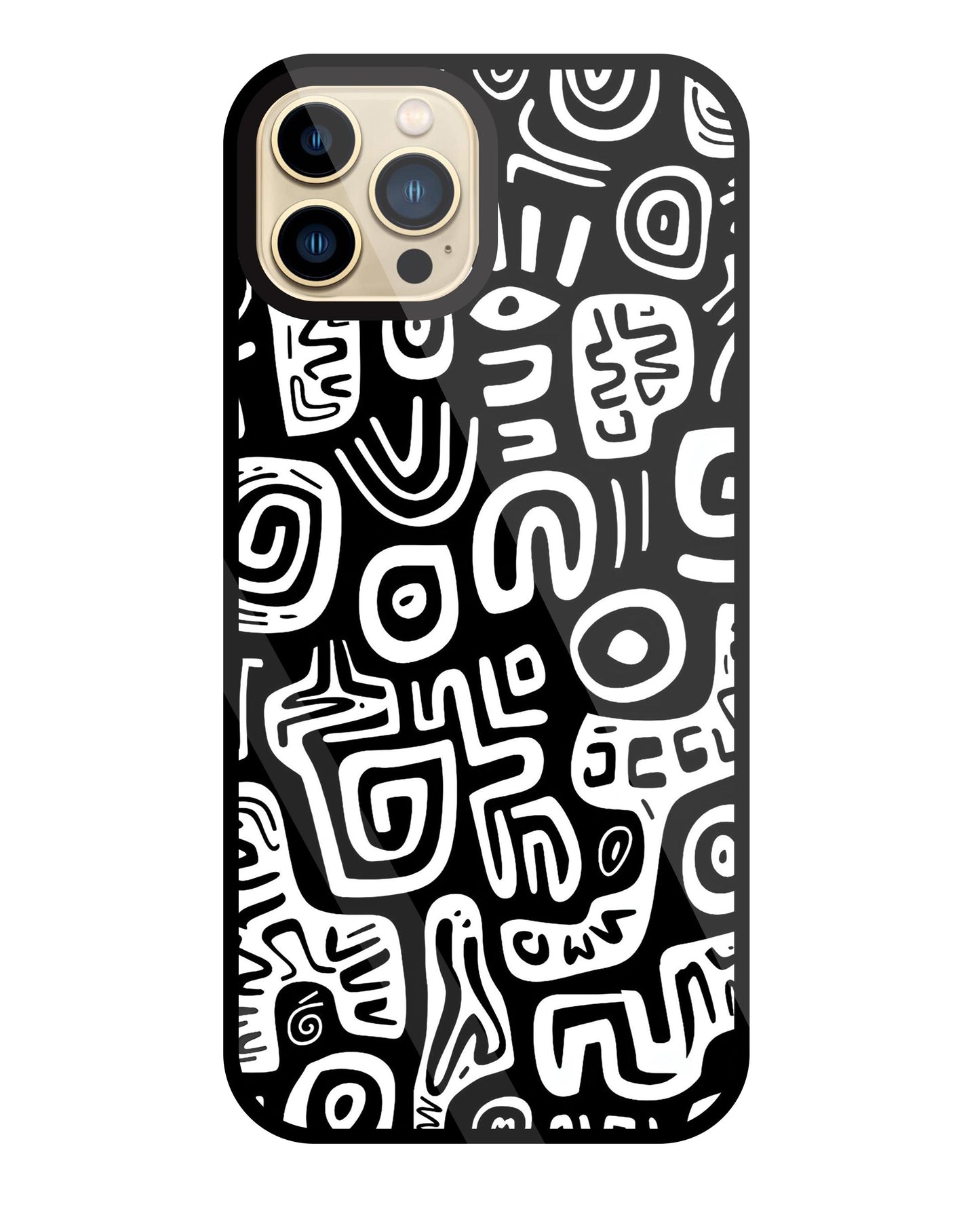 Black And White Doodle Art Glass Case For Apple iPhone 13 Pro Max