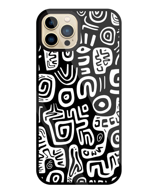 Black And White Doodle Art Glass Case For Apple iPhone 13 Pro Max