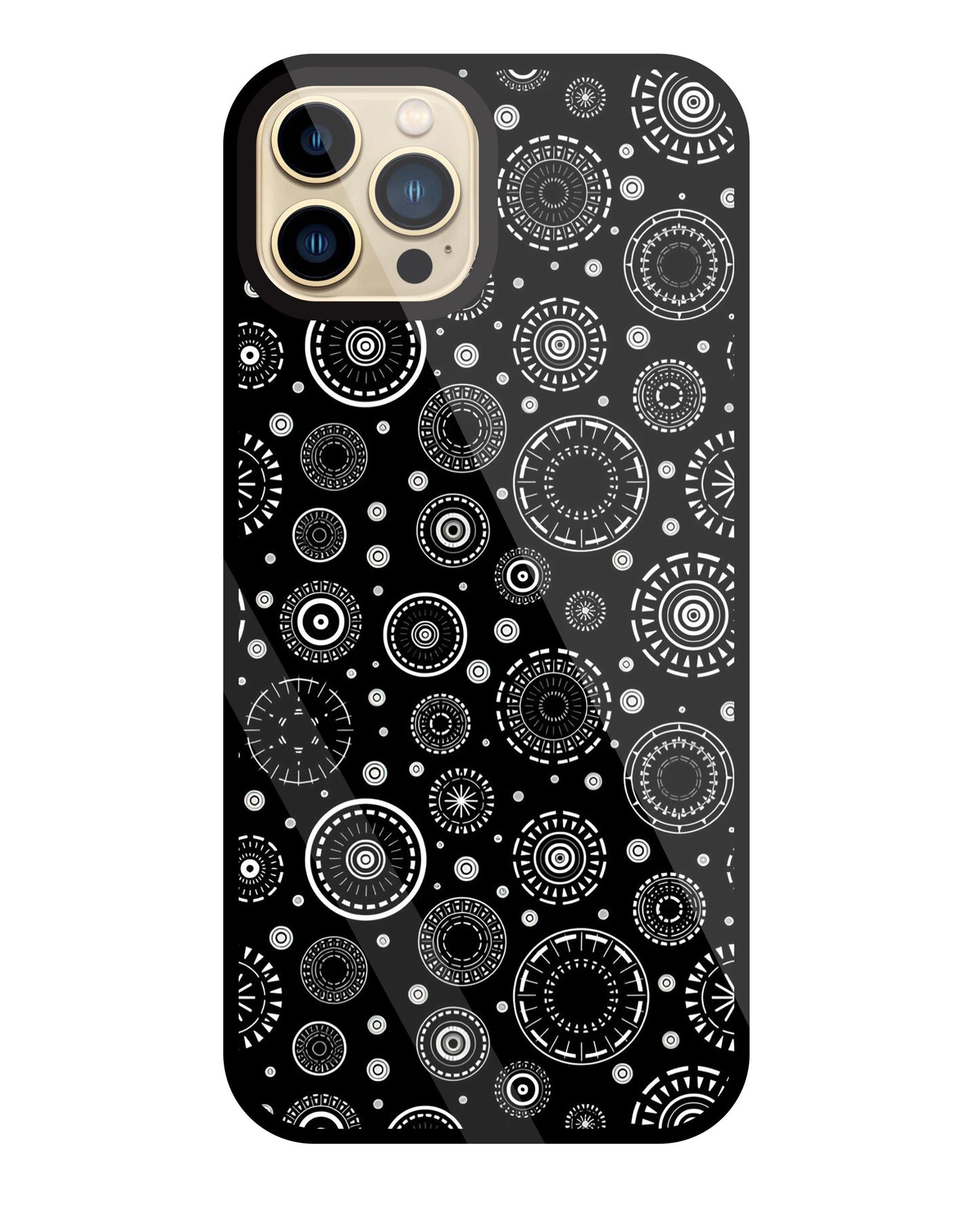 Black Circle Pattern Glass Case For Apple iPhone 13 Pro Max
