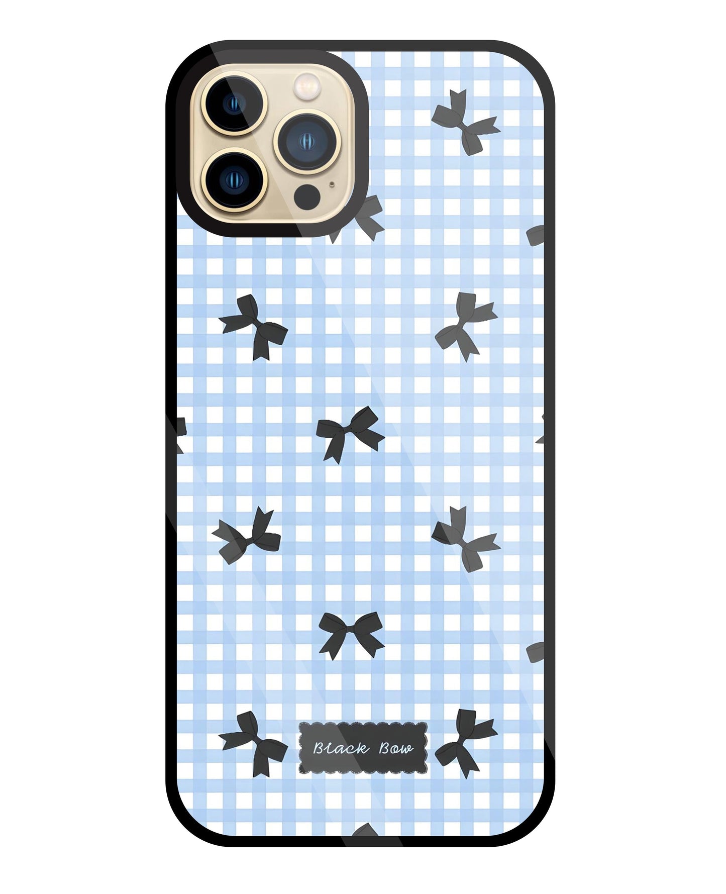 Black Ribbon With Check Pattern Glass Case For Apple iPhone 13 Pro Max