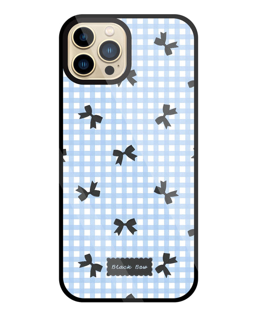 Black Ribbon With Check Pattern Glass Case For Apple iPhone 13 Pro Max
