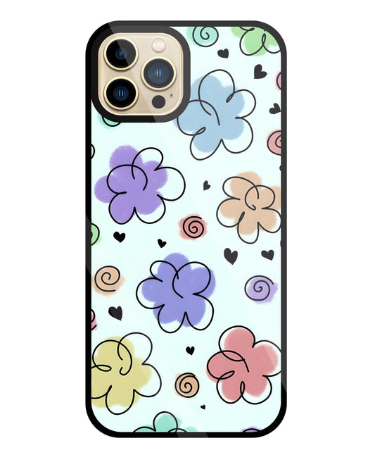Cute Line Art Flowers Glass Case For Apple iPhone 13 Pro Max