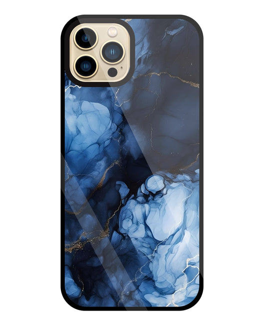 Dark Blue Marble Glass Case For Apple iPhone 13 Pro Max
