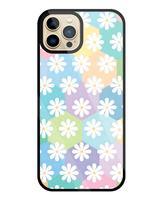 Hexagon Daisy Flower Glass Case For Apple iPhone 13 Pro Max