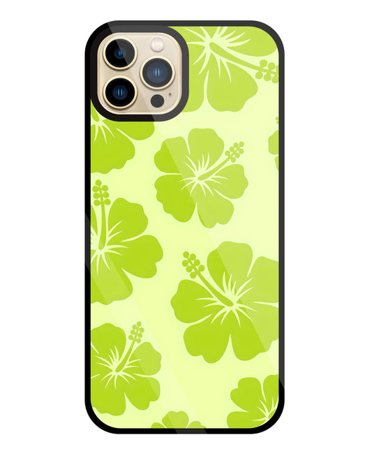 Hibiscus Flower Green Glass Case For Apple iPhone 13 Pro Max