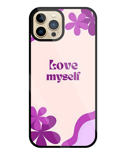 Love Myself Purple Flower Glass Case For Apple iPhone 13 Pro Max