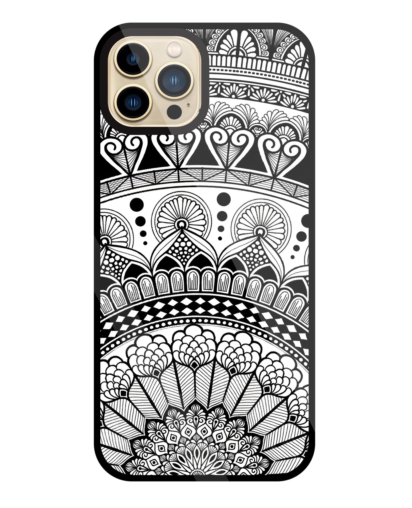 Mandala Pattern Black And White Glass Case For Apple iPhone 13 Pro Max