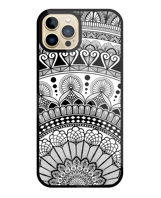 Mandala Pattern Black And White Glass Case For Apple iPhone 13 Pro Max