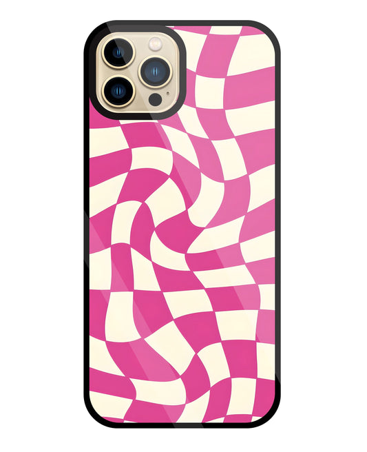 Pink And Off White Illusion Pattern Glass Case For Apple iPhone 13 Pro Max