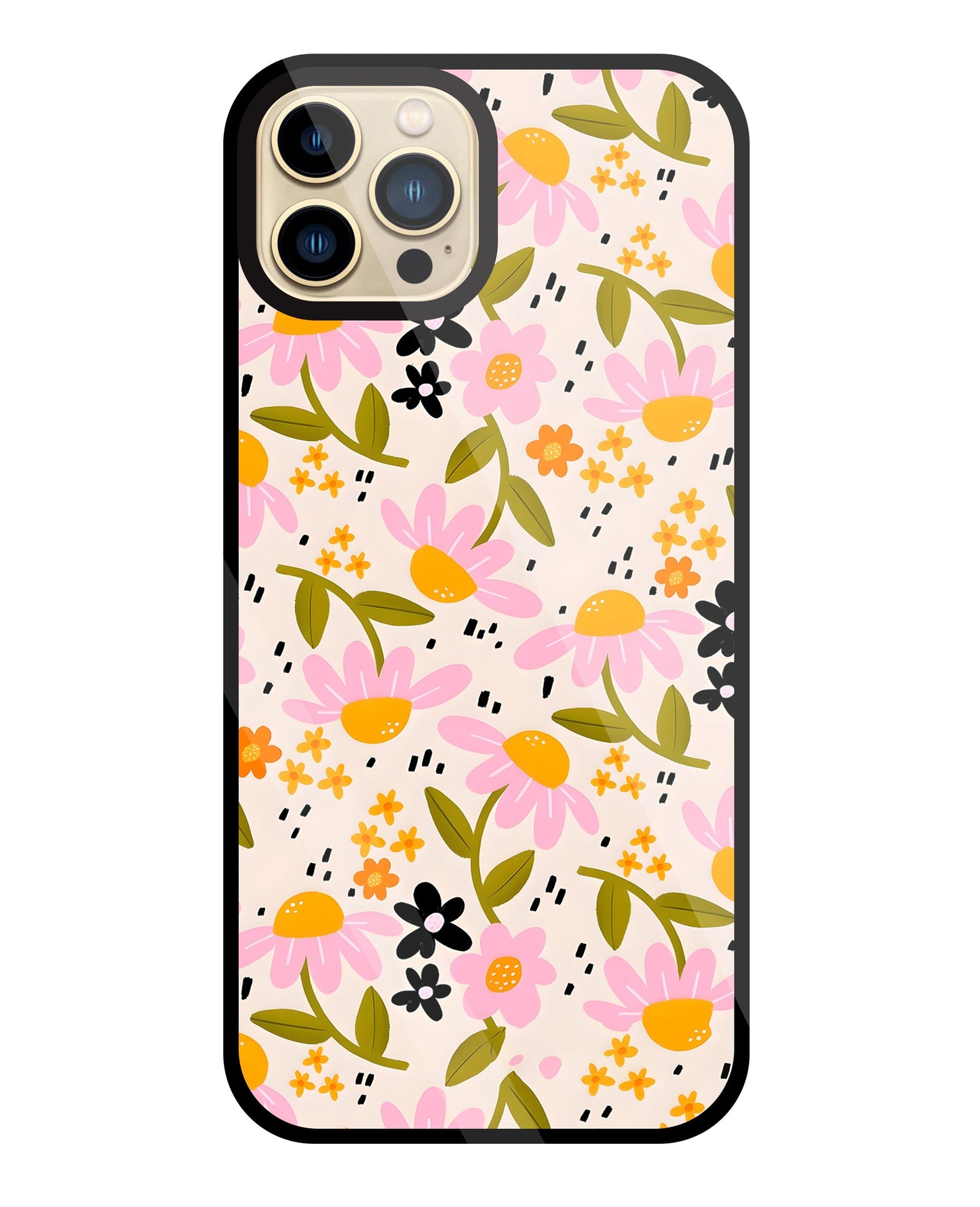 Pink And Yellow Flowers Glass Case For Apple iPhone 13 Pro Max