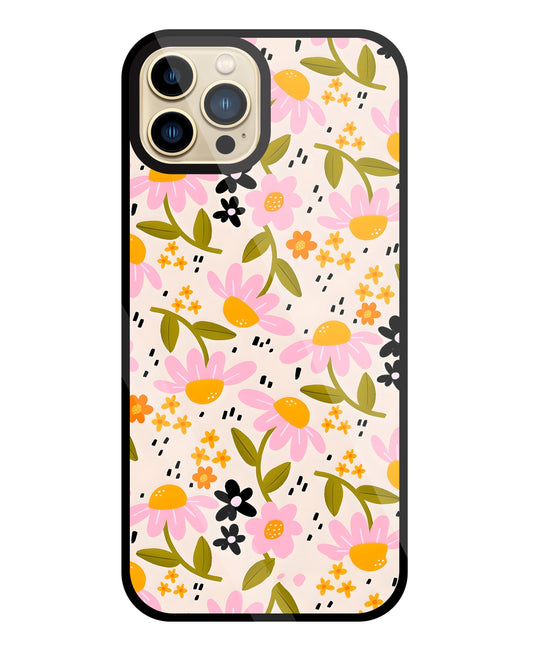 Pink And Yellow Flowers Glass Case For Apple iPhone 13 Pro Max