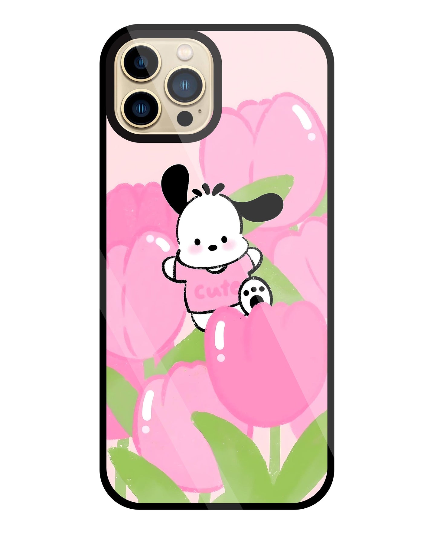 Pochacco Puppy And Rose Glass Case For Apple iPhone 13 Pro Max