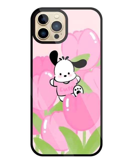 Pochacco Puppy And Rose Glass Case For Apple iPhone 13 Pro Max