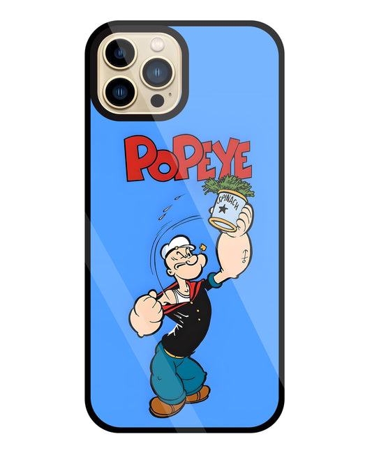 Popey In Blue Glass Case For Apple iPhone 13 Pro Max