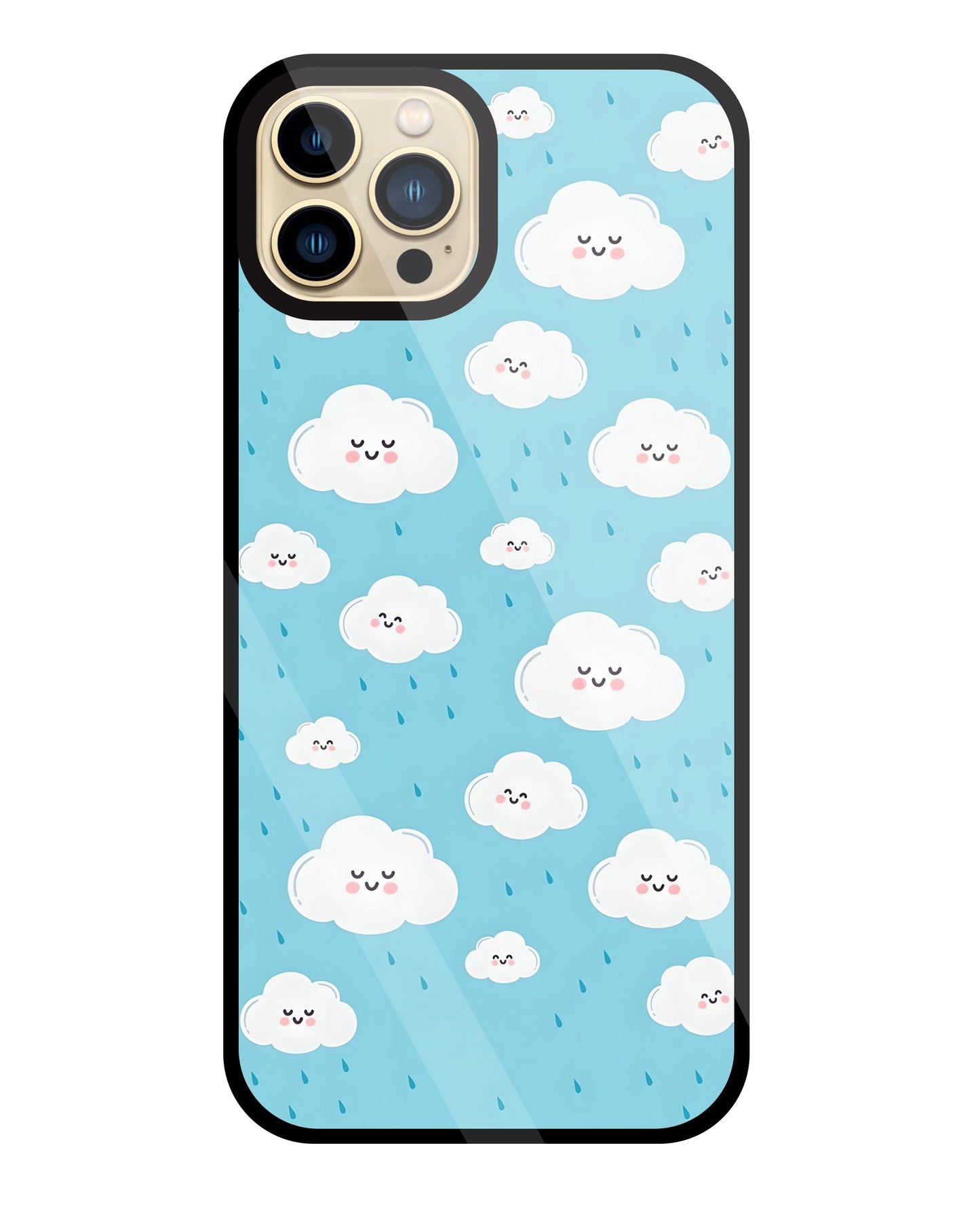 Smile Clouds With  Rain Glass Case For Apple iPhone 13 Pro Max