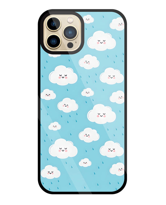 Smile Clouds With  Rain Glass Case For Apple iPhone 13 Pro Max