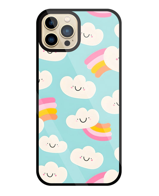 Smiley Clouds Glass Case For Apple iPhone 13 Pro Max