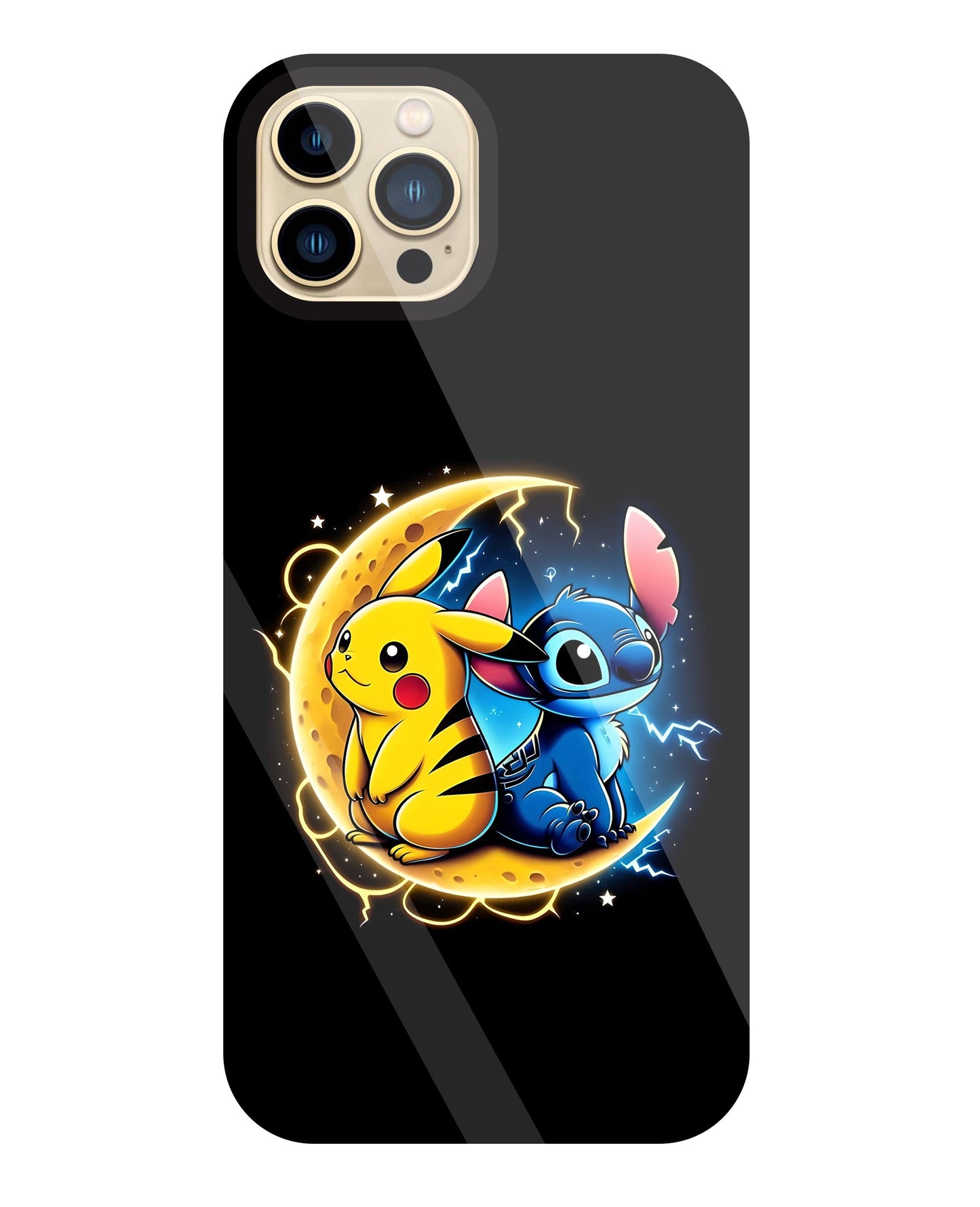 Stitch and Pikachu Moon Glass Case For Apple iPhone 13 Pro Max