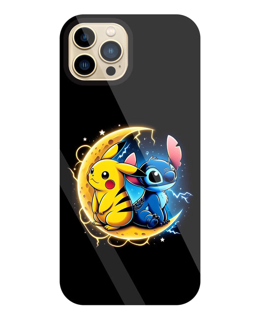 Stitch and Pikachu Moon Glass Case For Apple iPhone 13 Pro Max