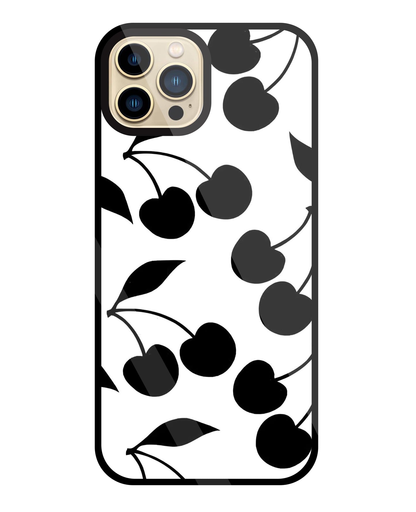 White With Black Cherry Glass Case For Apple iPhone 13 Pro Max