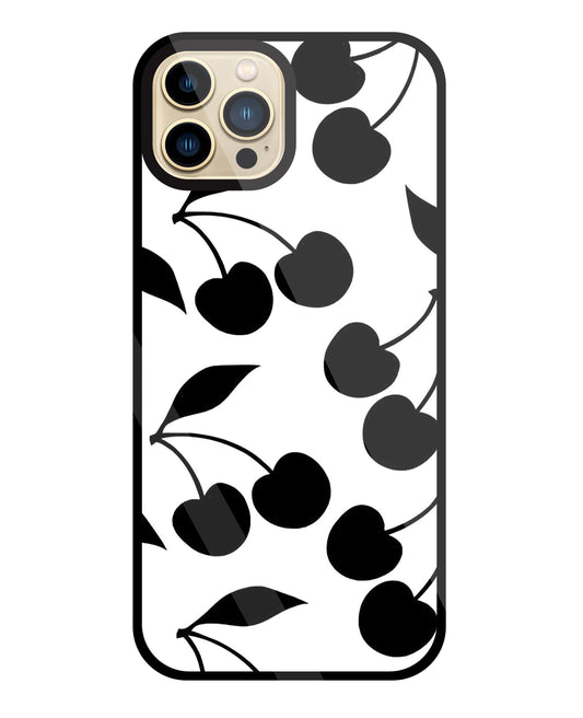 White With Black Cherry Glass Case For Apple iPhone 13 Pro Max