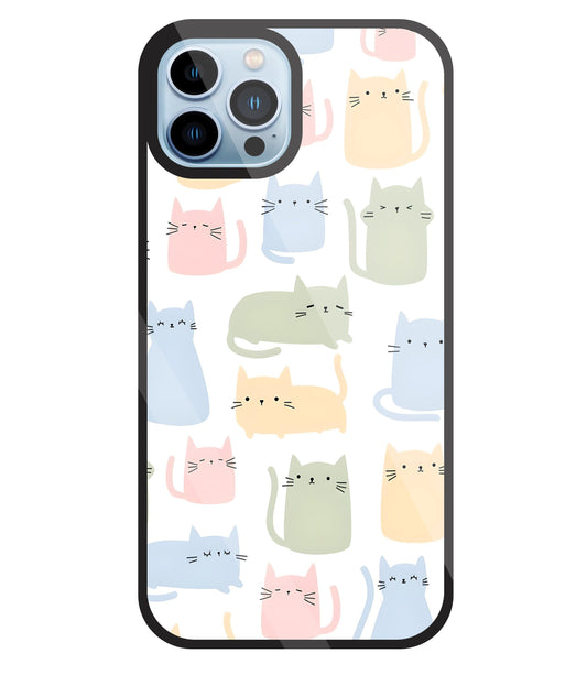 Multicolor cat Glass Case For Apple iPhone 13 Pro