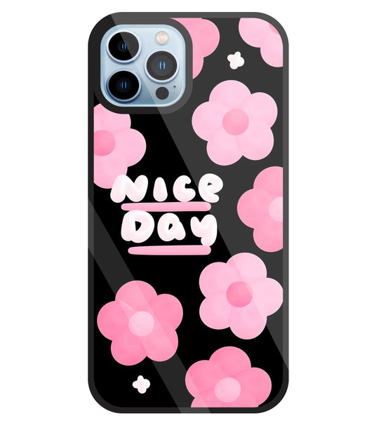 Nice Day Pink Flower Glass Case For Apple iPhone 13 Pro