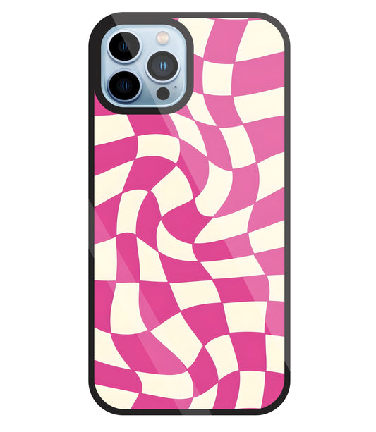 Pink And Off White Illusion Pattern Glass Case For Apple iPhone 13 Pro