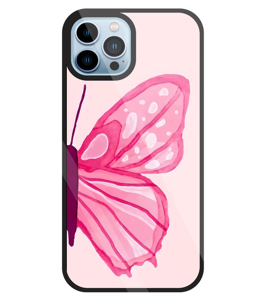 Pink ButterFly Art Glass Case For Apple iPhone 13 Pro