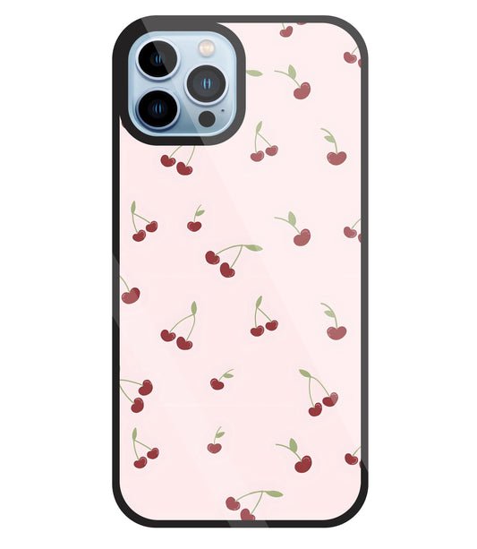 Pink Cherry Glass Case For Apple iPhone 13 Pro