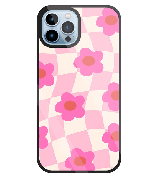 Pink Flower Glass Case For Apple iPhone 13 Pro