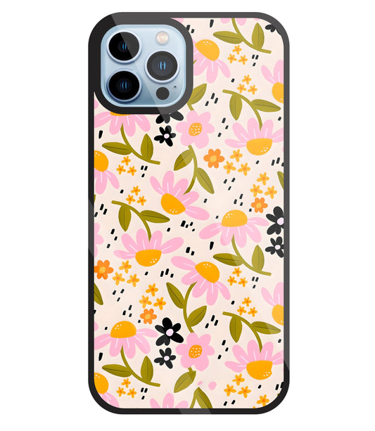 Pink And Yellow Flowers Glass Case For Apple iPhone 13 Pro