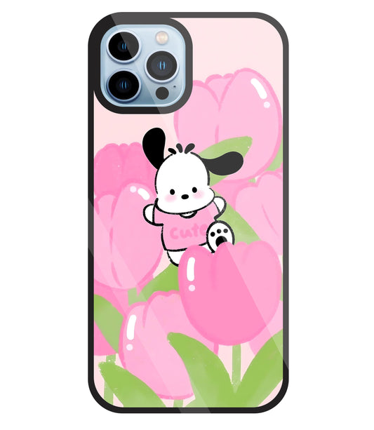 Pochacco Puppy And Rose Glass Case For Apple iPhone 13 Pro