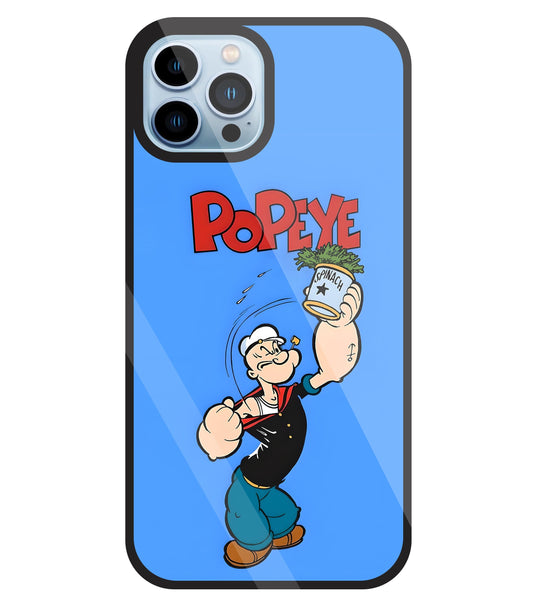 Popey In Blue Glass Case For Apple iPhone 13 Pro