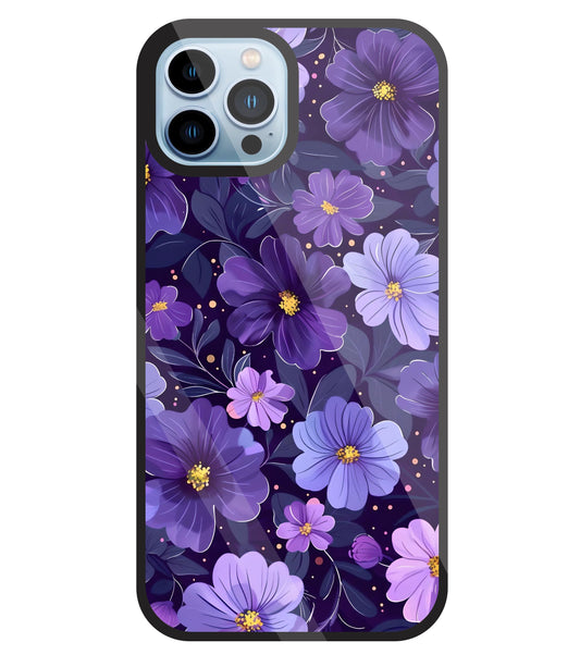 Purple Flower Blooms Glass Case For Apple iPhone 13 Pro
